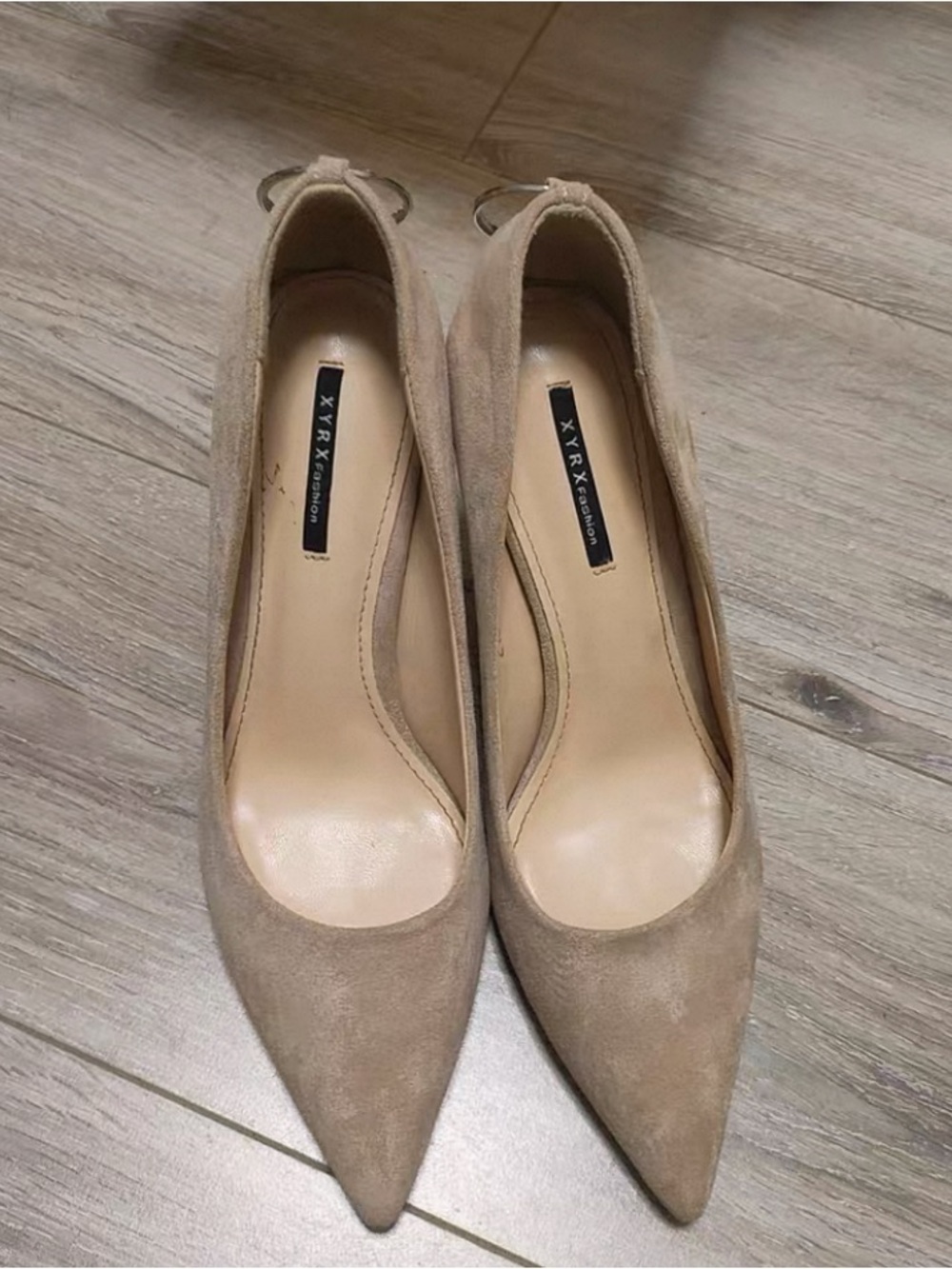 Pointed Toe Suede Pumps in Taupe by X.Y.R. Fashion